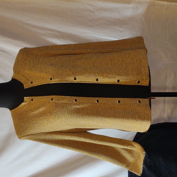 Vintage 80's Gold/Black Zip-Up Wool Blend Cardigan by St. John -Size 8 - Picture 9 of 14